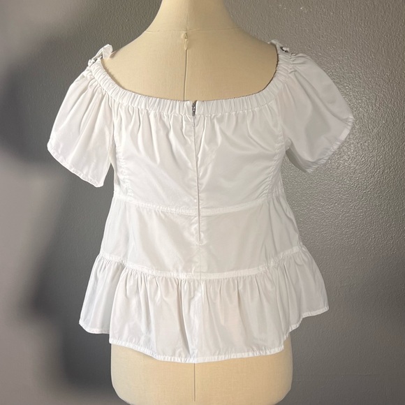 REBECCA TAYLOR White Flared Shoulder Nautical Stretchy Top White Good Condition - Picture 6 of 8